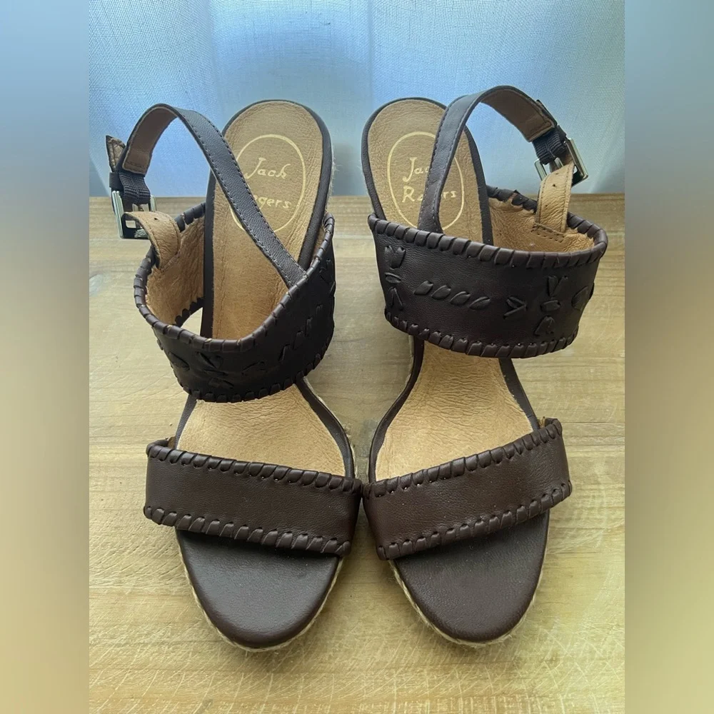 Jack Rogers Vanessa Raffia Heeled Espadrille In Brown Size 6.5 New